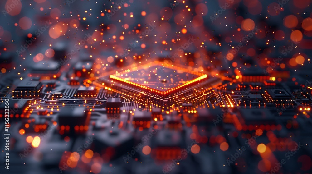 Aufkleber 3d layered holographic chips spinning in a dynamic formation, surrounded by particle clouds of digit
