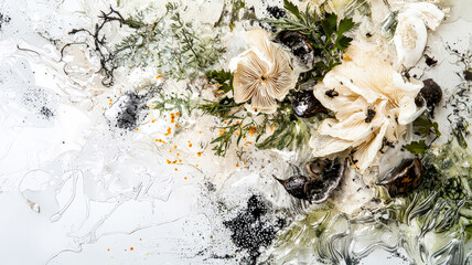 A gourmet dish of wild mushroom pasta drizzled with truffle oil, elegantly garnished with fresh parmesan and herbs, offering a rich and earthy flavor profile for discerning palates.