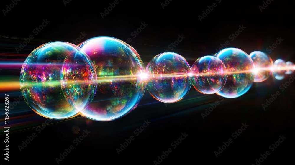 Aufkleber iridescent soap bubbles in motion abstract background of colorful spheres with light trails