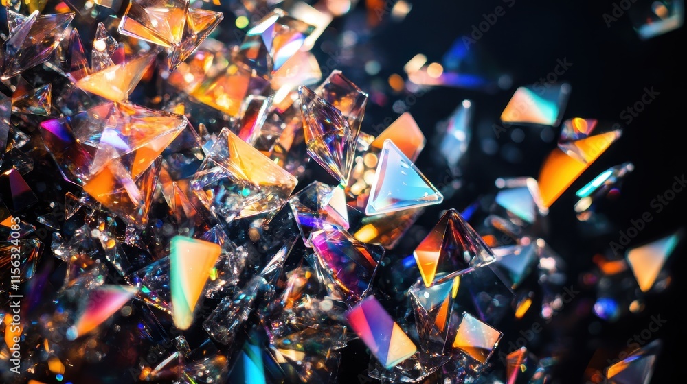 Aufkleber abstract background of sparkling prismatic crystals vibrant rainbow colors and glowing triangular sh