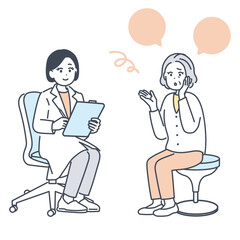 医師に相談するシニア女性のイラスト素材