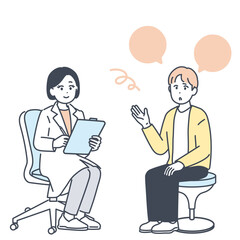 医師に相談する若い男性のイラスト素材