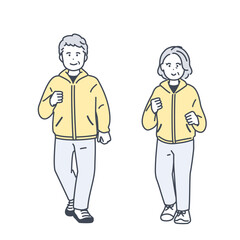 ウォーキングをするシニア夫婦のイラスト素材