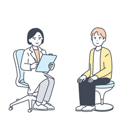 医師に相談する若い男性のイラスト素材