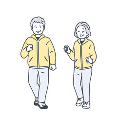 ウォーキングをするシニア夫婦のイラスト素材