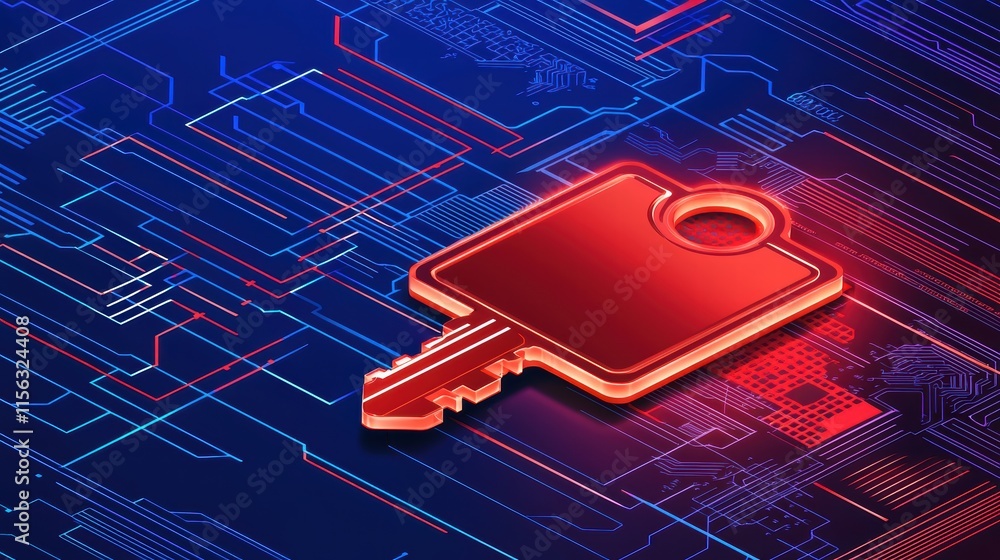 Poster futuristic digital key on abstract circuit background design