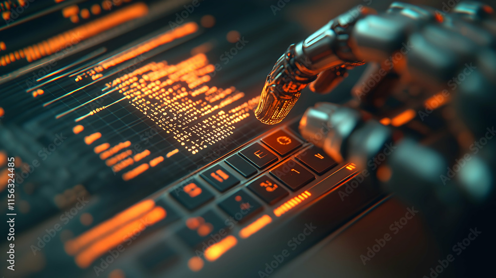 Aufkleber a futuristic robotic hand interacts with a glowing digital interface, showcasing advanced technology