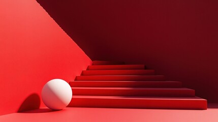 Obraz premium Red Stair with Decorative White Ball for Product Display Setup