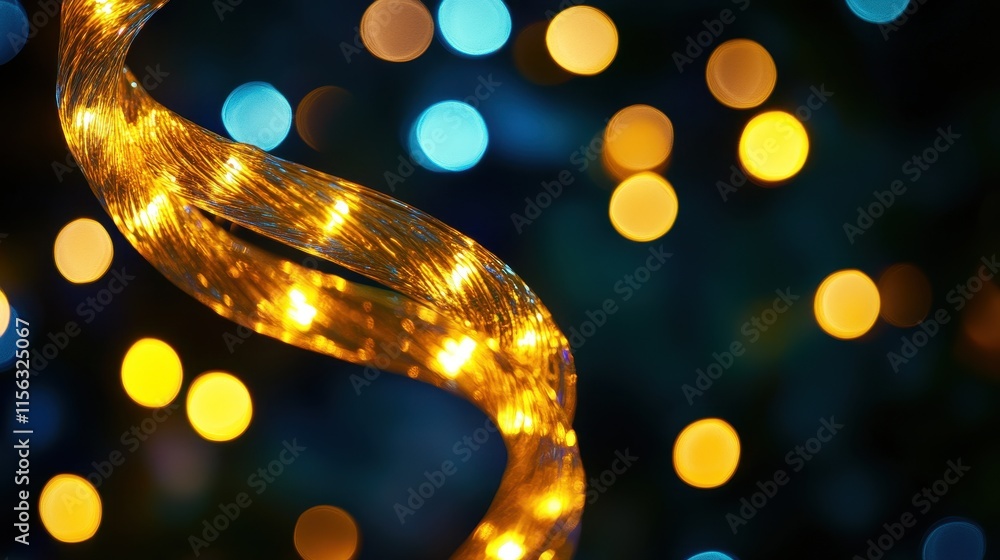 Poster Abstract Golden Light String Swirling with Bokeh Background - Festive, Warm, and Elegant Design