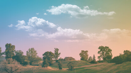 Pastel Abstract Landscape with Cloudy Sky and Gentle Gradient