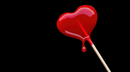 valentine heart lollipop razor pain. melted red lollipop shaped like heart, dripping sweetly