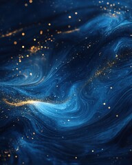 Abstract Blue and Gold Swirling Texture with Sparkling Glitter Luxurious Background for Design Projects