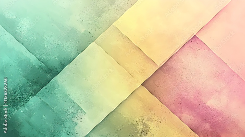 Poster abstract geometric background of intersecting diagonal planes with textured watercolor washes in tea