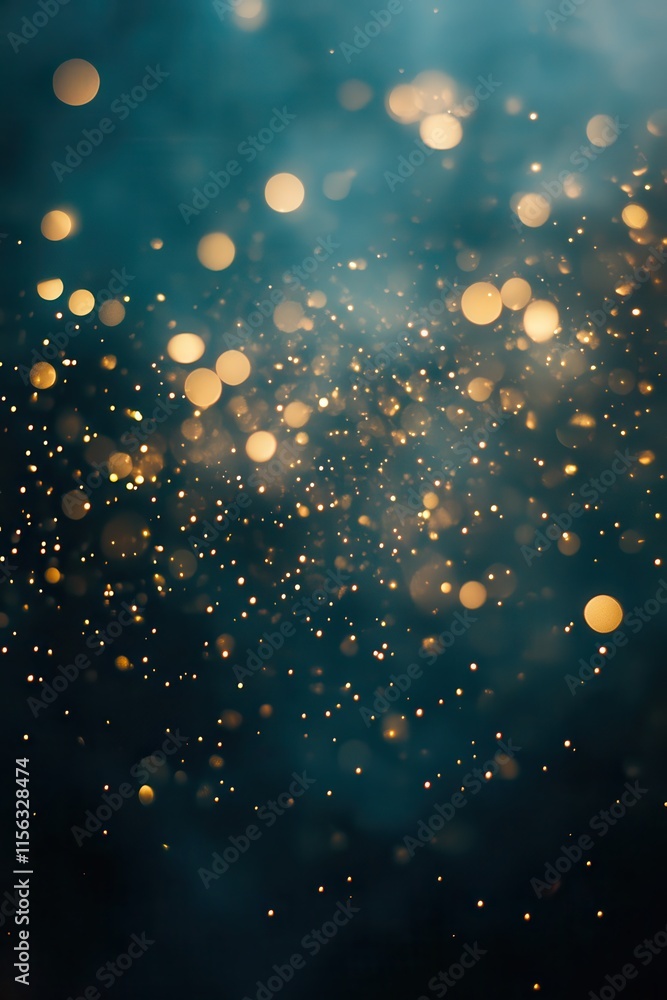 Poster abstract teal and gold bokeh background sparkling lights and festive glitter texture for design