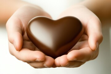 Obraz premium Hands Gently Holding Heart-Shaped Chocolate Symbolizing Love, Sweetness, and Care