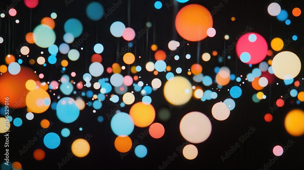 Aufkleber abstract background of colorful bokeh lights vibrant circles and glowing specks in dark space