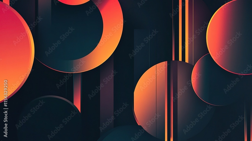 Poster Geometric Abstract Black Background with Layered Circular Forms