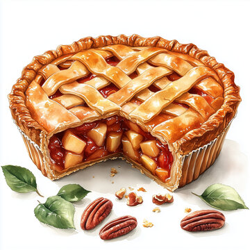 recommend clip art: Pie A dessert or savory dish with a shortcrust pastry | Watercolor Pastry – Gourmet Bakery Treats in Hand-Painted Style