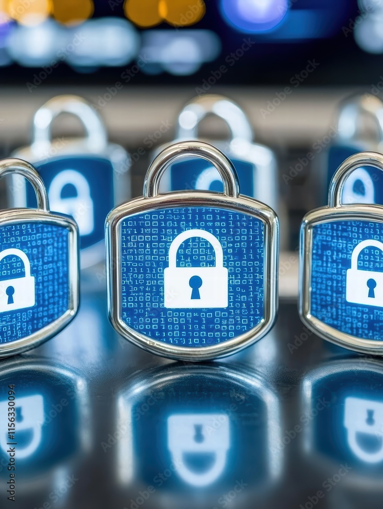 Poster digital security concept with locks and data coding background