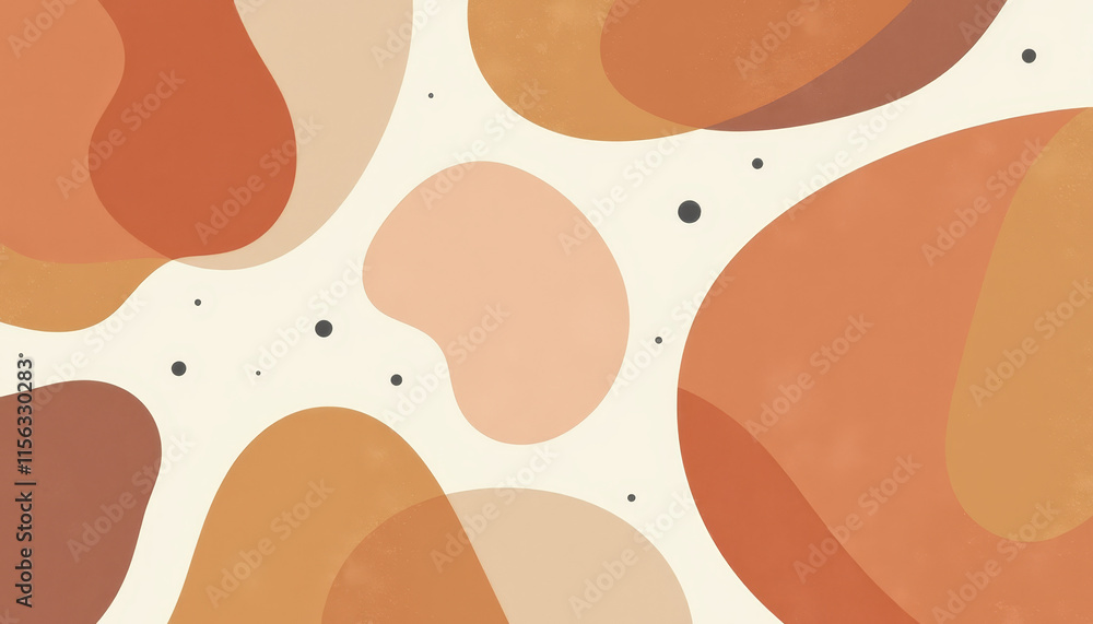 Poster abstract organic blobs and fluid shapes in warm earthy tones with playful textures