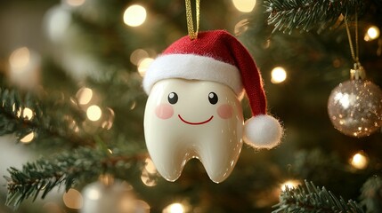Christmas Tree Ornament: White Tooth Sporting a Santa Hat