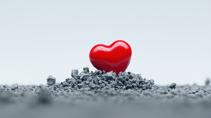 Fototapeta premium Disappointment and Valentine Pain. vibrant red heart on textured gray surface evokes emotion
