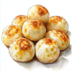 Po de Queijo Brazilian Savory cheese-filled tapioca flour | Watercolor Pastry – Gourmet Bakery Treats in Hand-Painted Style

