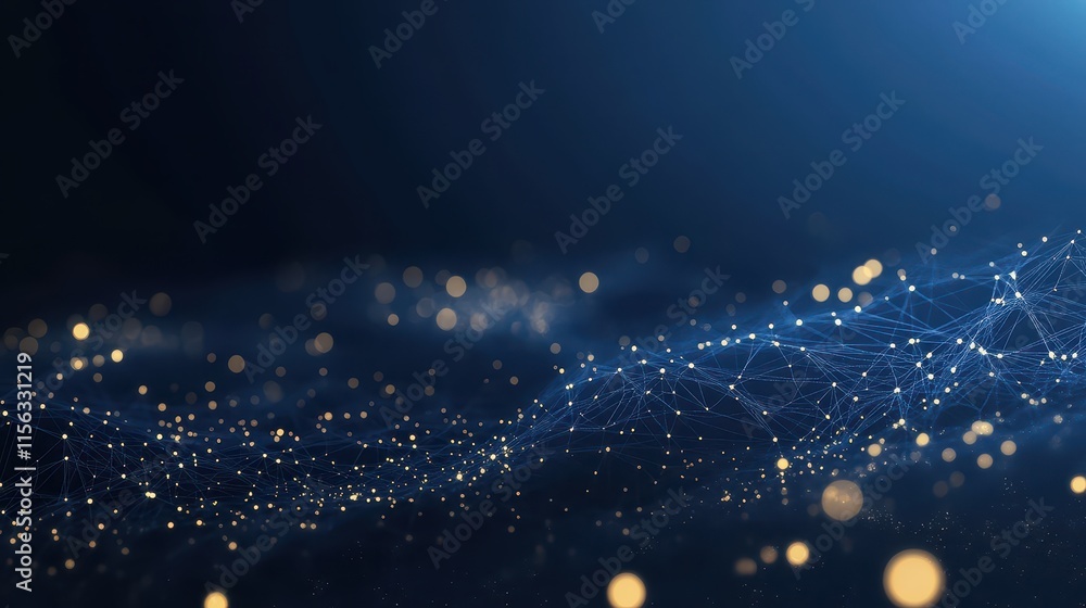 Poster abstract network connection golden lights and blue lines digital background - technology concept