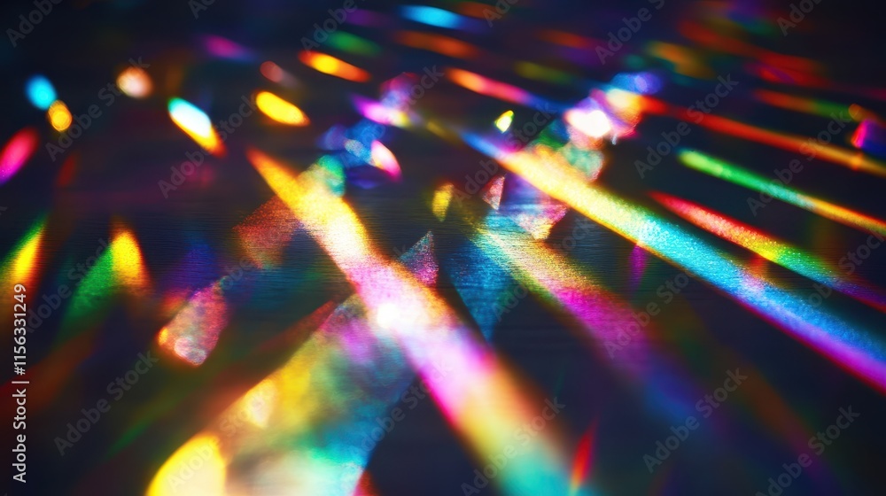 Poster abstract colorful light leaks and refractions on dark background - vibrant rainbow spectrum overlay 