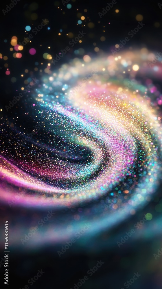 Poster Abstract Swirling Glitter Texture Colorful Bokeh Background with Rainbow Sparkle and Shimmer Effect for Design