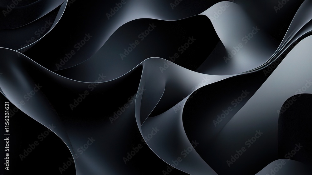 Poster Black Abstract Geometric Layers in Fluid Motion for Background Use
