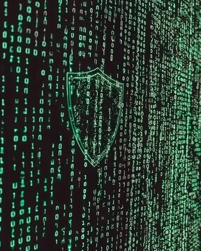 Digital Shield with Binary Code Background for Cyber Security Concept