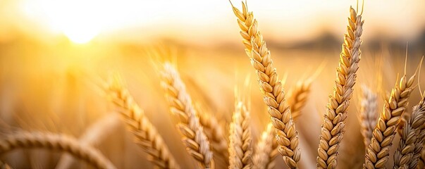 Golden wheat concept. Golden wheat stalks basking in the warm glow of the setting sun.