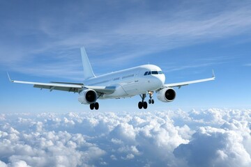 White Airplane Soaring Above Fluffy Clouds