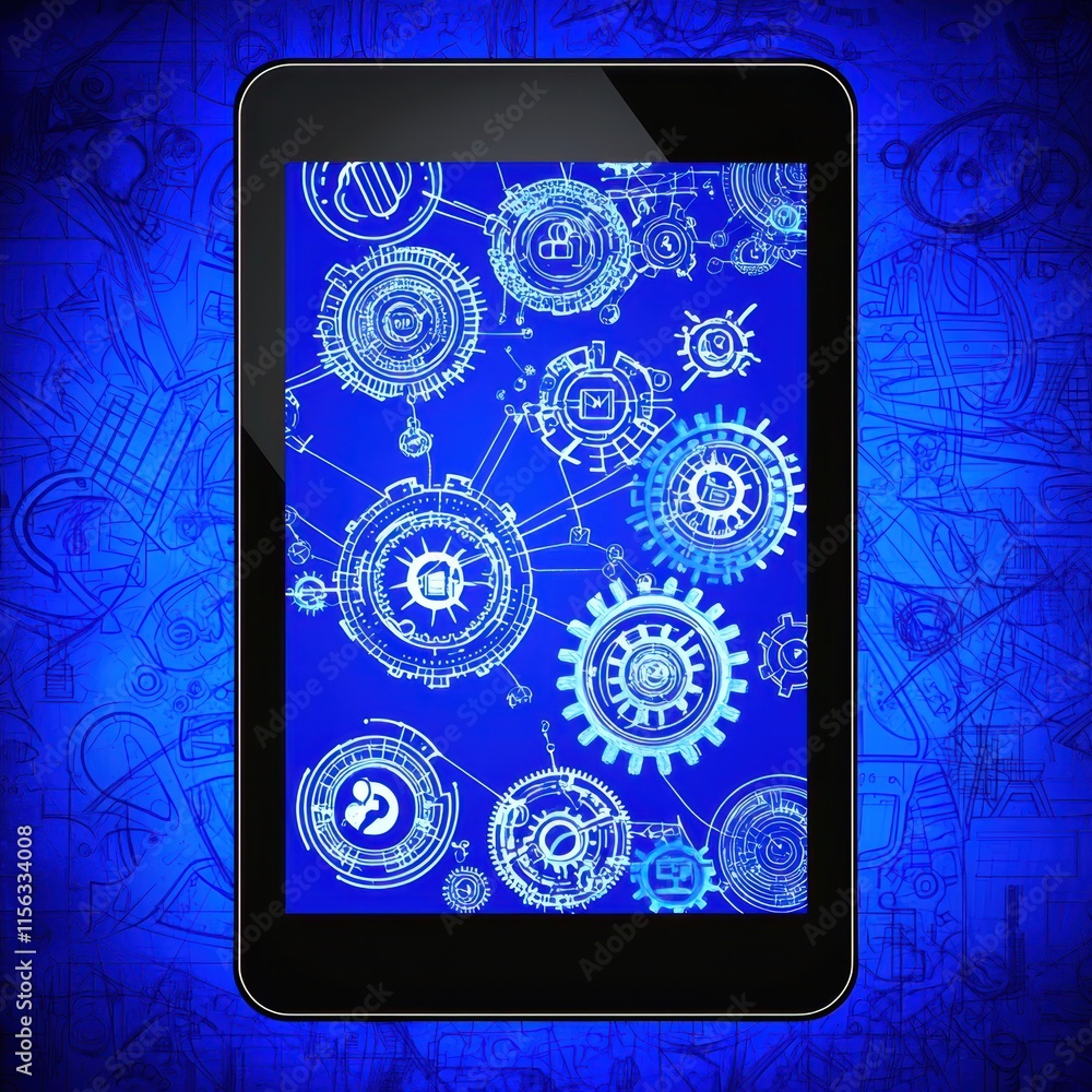 Aufkleber abstract technology background with gears and tablet interface
