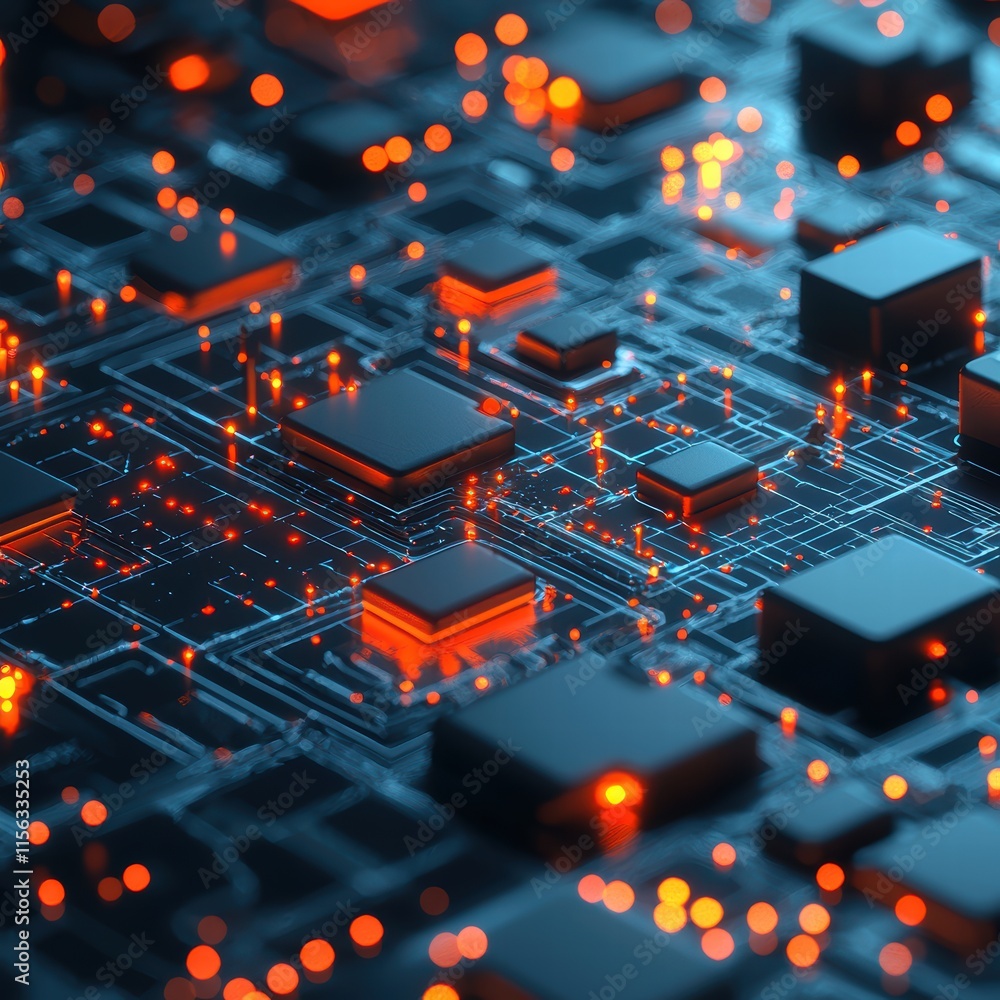 Poster abstract circuit board background with glowing elements and texture