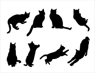 set of cats silhouettes, Cat silhouette vector, black cat silhouette, cats, black silhouette, black cats, set of cat, black cats
