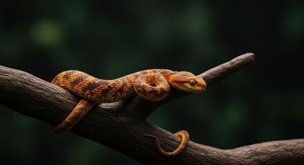 Orange and Brown Snake Resting on a Branch
