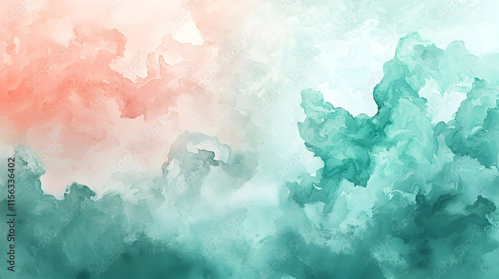 Aufkleber abstract fluid art with peach and teal watercolor washes creates a dynamic ethereal composition on c