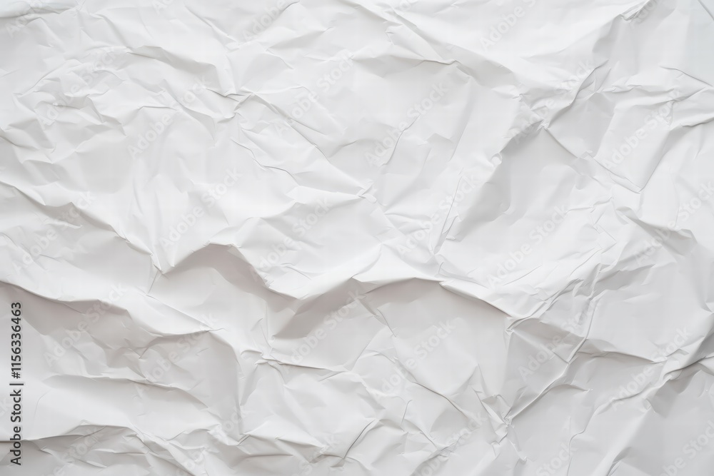 Poster crumpled white paper texture on light background for creative design and artistic projects, ideal fo