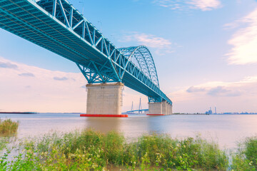 Suzhou Yangtze River Bridge and Yangtze River Scenery in Jiangsu Province, China on August 20, 2024