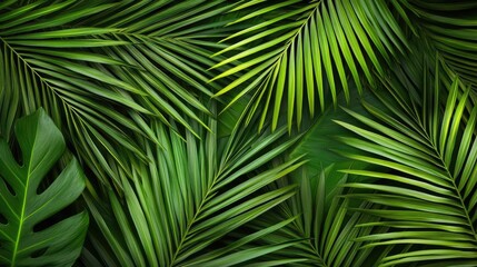 Greenery palms idea. Lush green palm leaves create a vibrant and tropical background for various uses.