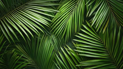 Greenery palms idea. Close-up view of lush green palm leaves creating a refreshing natural background.