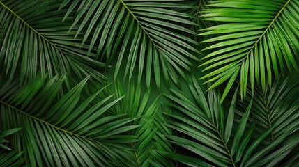 Greenery palms idea. Close-up of lush green palm leaves creating a vibrant and tropical backdrop.