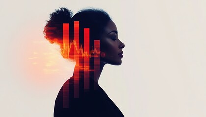 Abstract double exposure image of a businesswoman corporate environment profile view