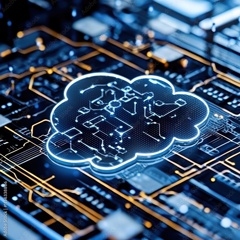 Poster futuristic cloud computing concept with circuit board background