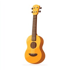 Naklejka premium A yellow acoustic guitar with six strings on a white background.