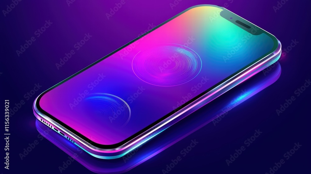 Poster vibrant smartphone with colorful gradient background and reflections