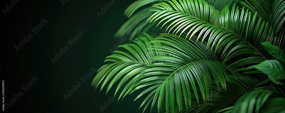 Aufkleber greenery palms idea. lush green palm leaves with a dark background creating a serene, tropical ambia