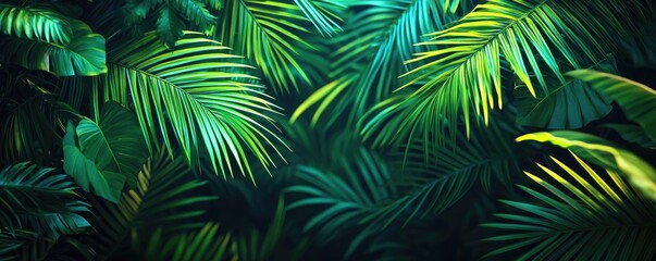 Greenery palms idea. Lush green tropical leaves create a vibrant, serene atmosphere in nature's paradise.